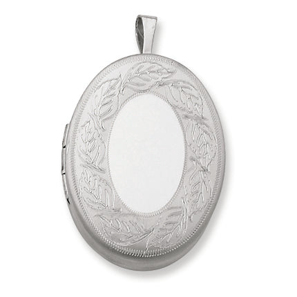 Sterling Silver 20mm Leaf Border Oval Locket