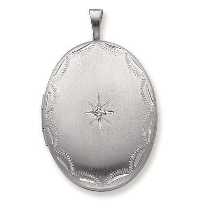 Sterling Silver 20mm with Diamond Star and Border Oval Locket