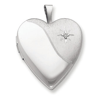 Sterling Silver 20mm with Diamond Star Satin-Polished Heart Locket