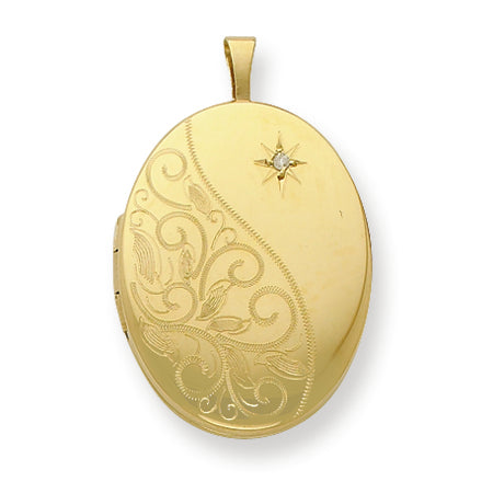 Gold Plated Sterling Silver & Diamond 20mm Fancy Oval Locket