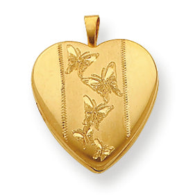Gold Plated Sterling Silver 16mm D-C Butterfly Heart Locket