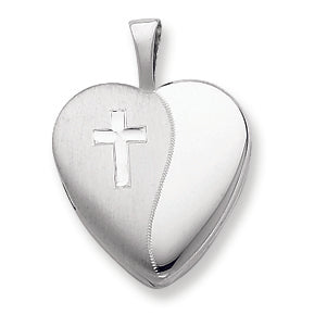 Sterling Silver & Diamond 16mm D-C Cross Heart Locket