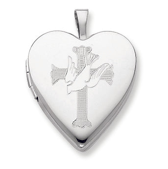 Sterling Silver 20mm D-C Cross & Dove Heart Locket