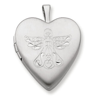 Sterling Silver 20mm Satin & D-C Angel Heart Locket