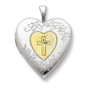 Sterling Silver & Yellow Rhodium 20mm Satin & D-C Cross Locket