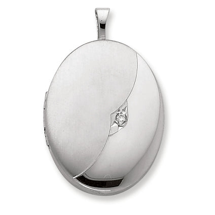 Sterling Silver & Diamond 20mm Polished & Satin D-C Oval Locket