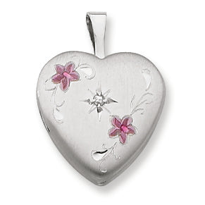 Sterling Silver & Diamond 16mm Satin, Enameled, D-C  Heart Locket"