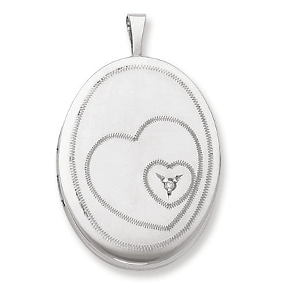 Sterling Silver & Diamond 20mm Satin & D-C Oval Locket