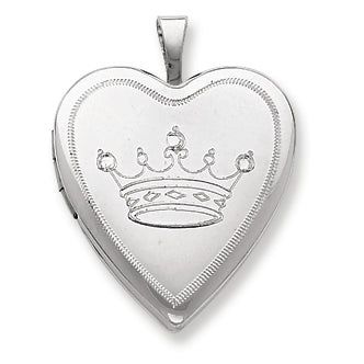 Sterling Silver 20mm Satin & D-C Crown Heart Locket