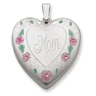 Sterling Silver 24mm Enameled, D-C Mom Heart Locket