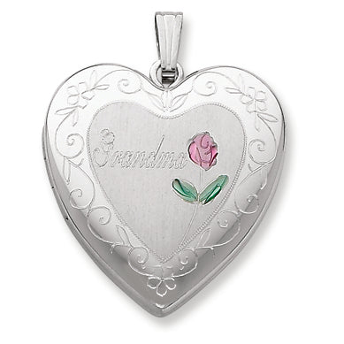 Sterling Silver 24mm Enameled & D-C Grandma Heart Locket