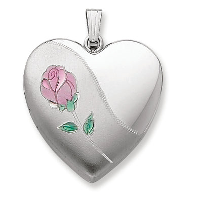 Sterling Silver 24mm Satin, Enameled, D-C Rose Locket