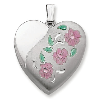 Sterling Silver 24mm Enameled, D-C Floral Heart Locket