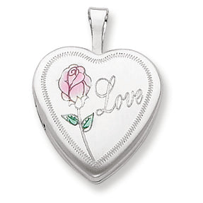 Sterling Silver 16mm Enameled & D-C Love Heart Locket