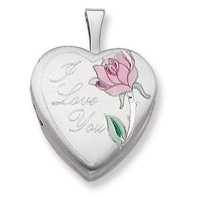 Sterling Silver 16mm Satin, Enameled, D-C I Love You Heart Locket"