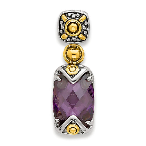 Sterling Silver Gold-plate Antiqued Purple CZ Pendant