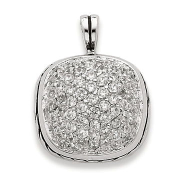 Sterling Silver CZ Antique Square Pendant