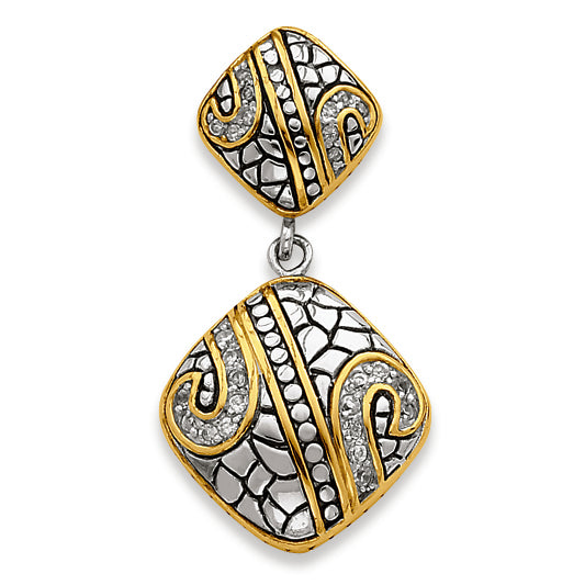 Sterling Silver Gold-plate Antiqued CZ Dangle Pendant