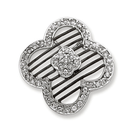Sterling Silver CZ Flower w- Black Rhodium Plating Slide Pendant