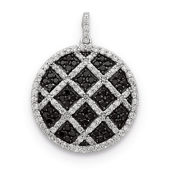 Sterling Silver Black and White CZ Checkered Pendant