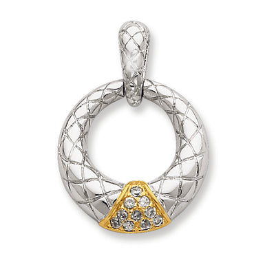 Sterling Silver Cross-Cut Circle w- CZ and Gold-Plated Triangle Design Pend