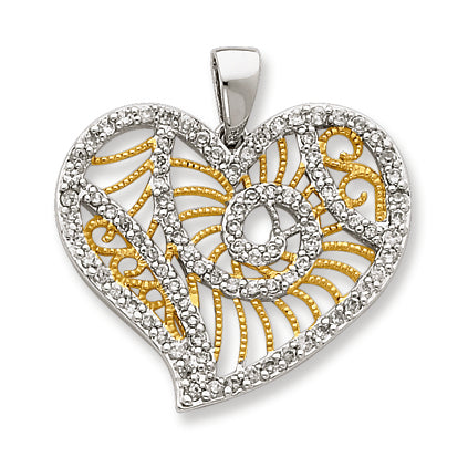 Sterling Silver and Gold-Plated Lines with CZ Swirl Circle Pendant