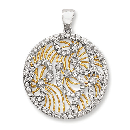 Sterling Silver and Gold-Plated Lines with Multi CZ Swirls Pendant