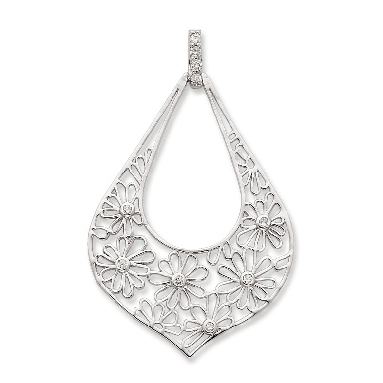 Sterling Silver Flowers w- CZ Teardrop Pendant