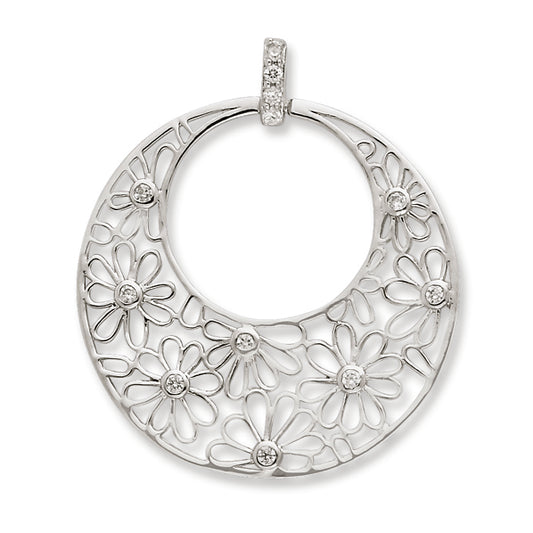 Sterling Silver Cut out Flowers and CZ Circle Pendant