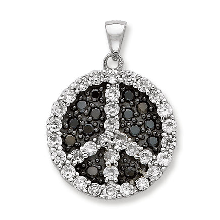 Sterling Silver Black & White CZ Peace Symbol Pendant