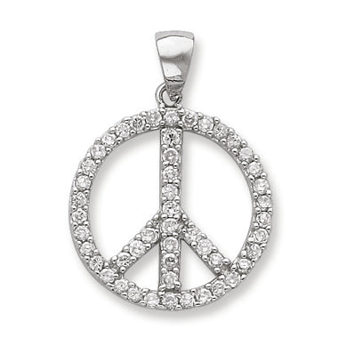 Sterling Silver CZ Peace Symbol Pendant