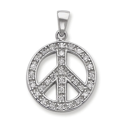 Sterling Silver Clear CZ Round Peace Symbol Pendant