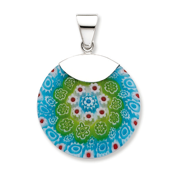 Sterling Silver Blue & Green Glass Polished Fancy Round Pendant