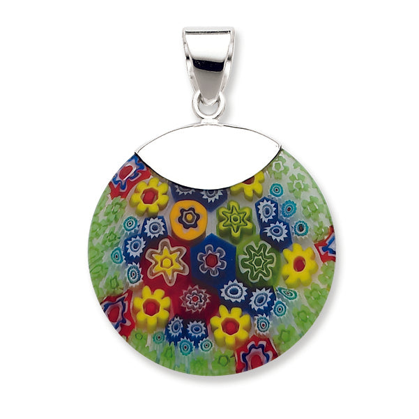 Sterling Silver Multicolored Glass Polished Fancy Round Pendant