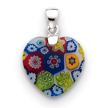 Sterling Silver Multicolored Glass Polished Heart Pendant