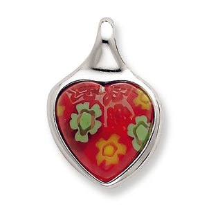 Sterling Silver Red Glass Polished Heart Pendant