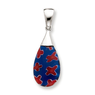 Sterling Silver Blue & Red Glass Polished Teardrop Pendant