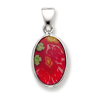 Sterling Silver Red Glass Polished Oval Pendant