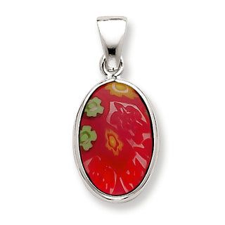 Sterling Silver Blue & Red Glass Polished Heart Pendant