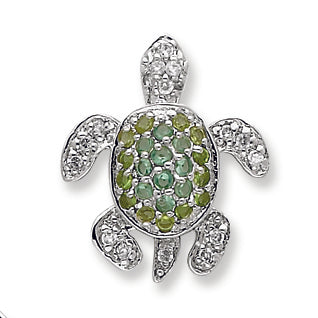 Sterling Silver Clear, Green and Blue CZ Turtle Pendant