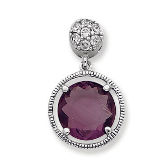 Sterling Silver Small CZ Circle w- Hanging Purple CZ Circle Pendant