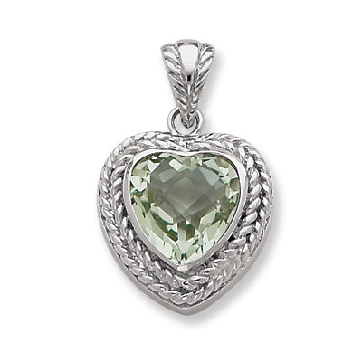 Sterling Silver Genuine Green Quartz Heart Pendant