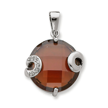 Sterling Silver Brown & Clear CZ Pendant