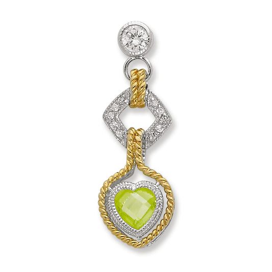 Sterling Silver CZ & Heart Peridot CZ w- Gold-plating Pendant