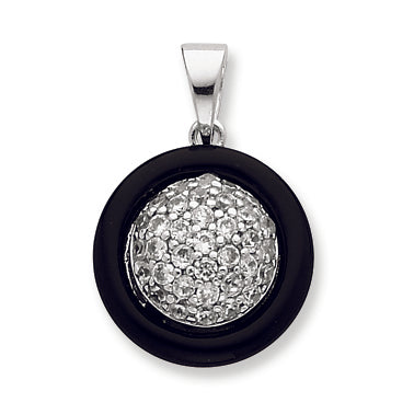 Sterling Silver Polished Onyx & CZ Round Pendant