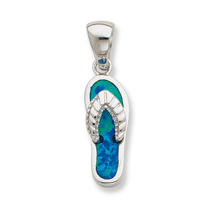 Sterling Silver Created Blue Inlay Opal Sandal Pendant