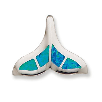 Sterling Silver Created Blue Opal Inlay Whale Tail Slide Pendant