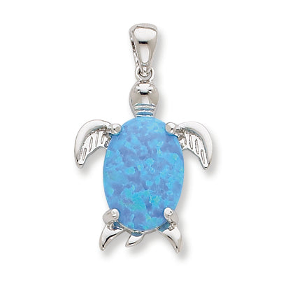 Sterling Silver Created Opal Inlay Sea Turtle Pendant