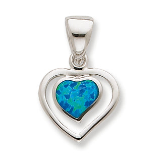 Sterling Silver Created Blue Opal Inlay Heart Pendant