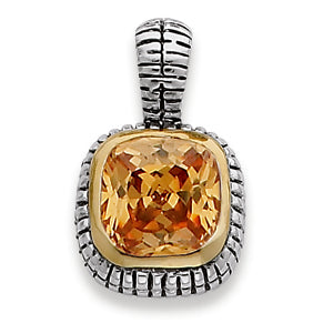 Sterling Silver Gold-Plated Antiqued Champagne CZ Pendant
